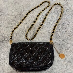 Big Buddha Vegan Leather Black Quilted Crossbody Bag
